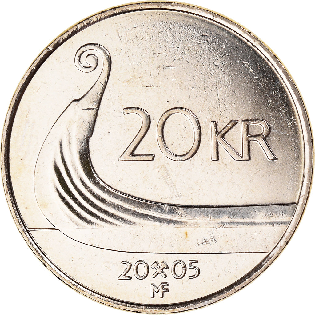 Coin, Norway, Harald V, 20 Kroner, 2005, AU(50-53), Nickel-brass, KM:453