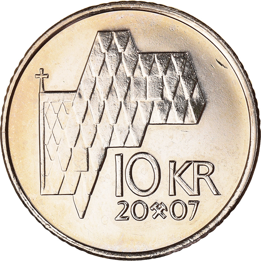 Coin, Norway, Harald V, 10 Kroner, 2007, EF(40-45), Nickel-brass, KM:457
