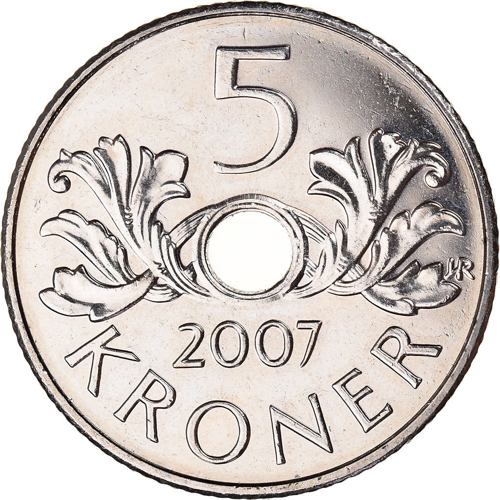 Moneta, Norvegia, Harald V, 5 Kroner, 2007, SPL-, Rame-nichel, KM:463