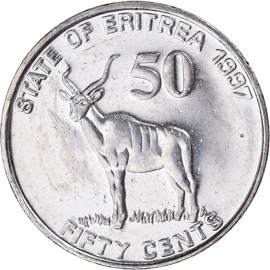 Coin, Eritrea, 50 Cents, 1997, AU(50-53), Nickel Clad Steel, KM:47