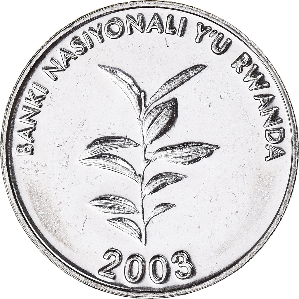 Coin, Rwanda, 20 Francs, 2003, MS(60-62), Nickel plated steel, KM:25