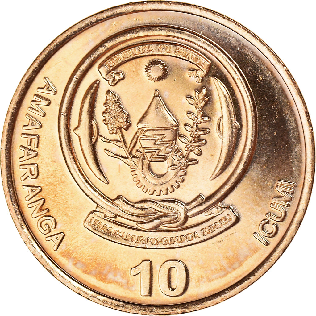Munten, Rwanda, 10 Francs, 2003, PR, Brass plated steel, KM:24