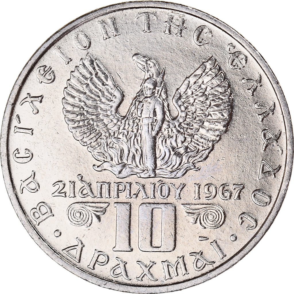 Münze, Griechenland, Constantine II, 10 Drachmai, 1973, SS+, Kupfer-Nickel