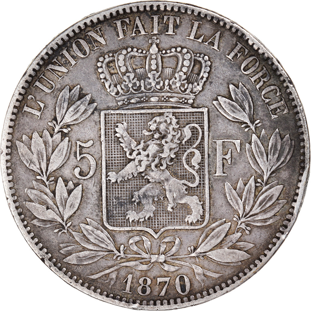 Coin, Belgium, Leopold II, 5 Francs, 5 Frank, 1870, Brussels, VF(30-35), Silver