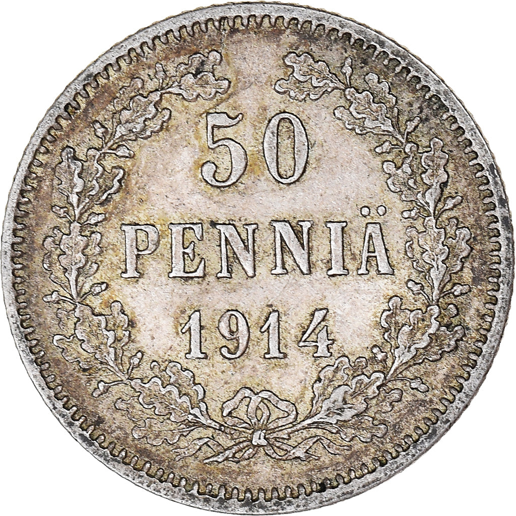 Moneta, Finlandia, Nicholas II, 50 Penniä, 1914, SPL-, Argento, KM:2.2