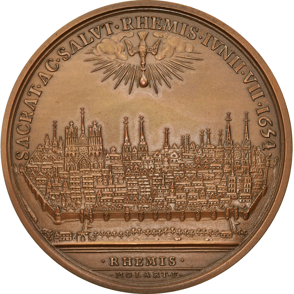 France, Medal, VIlle de Reims, Sacre de Louis XIV, History, Molart, MS(65-70)