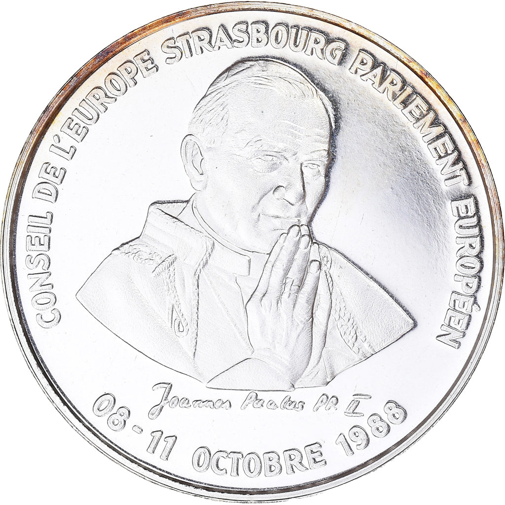 France, 5 Ecu, LE PAPE JEAN-PAUL II AU CONSEIL DE L'EUROPE, 1988, SPL, Argent