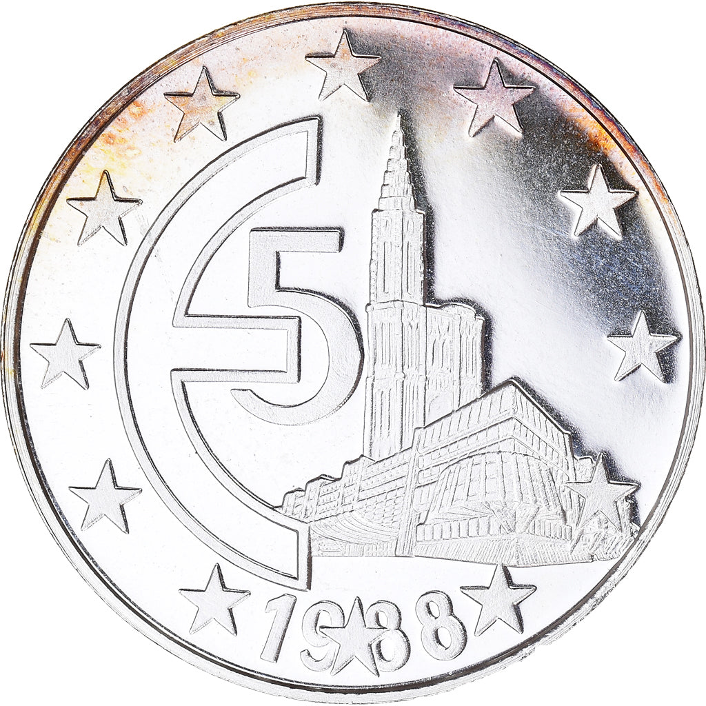 France, 5 Ecu, LE PAPE JEAN-PAUL II AU CONSEIL DE L'EUROPE, 1988, SPL, Argent