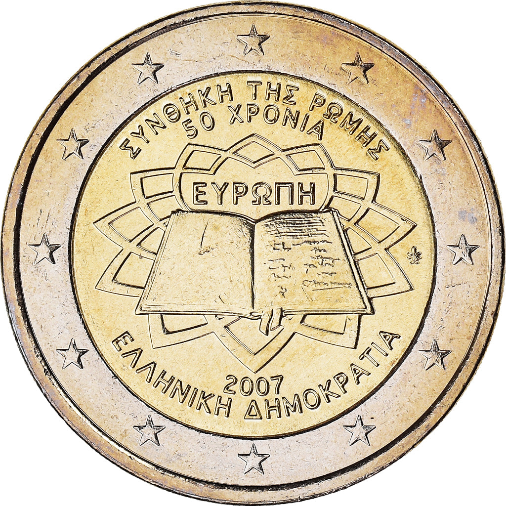 Greece, 2 Euro, Traité de Rome 50 ans, 2007, Athens, MS(60-62), Bi-Metallic