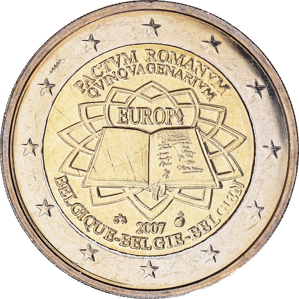 Belgique, 2 Euro, Traité de Rome 50 ans, 2007, Bruxelles, SUP, Bimétallique