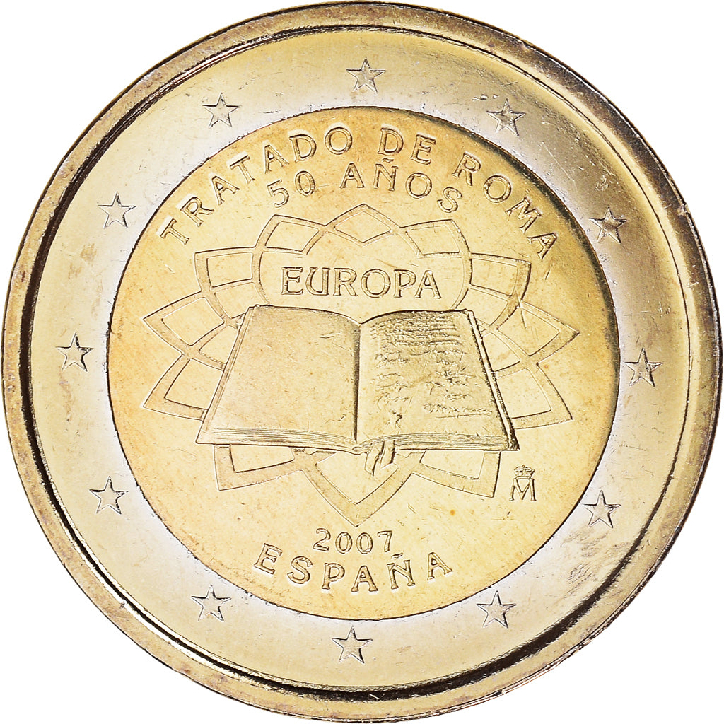 Spain, 2 Euro, Traité de Rome 50 ans, 2007, Madrid, MS(63), Bi-Metallic