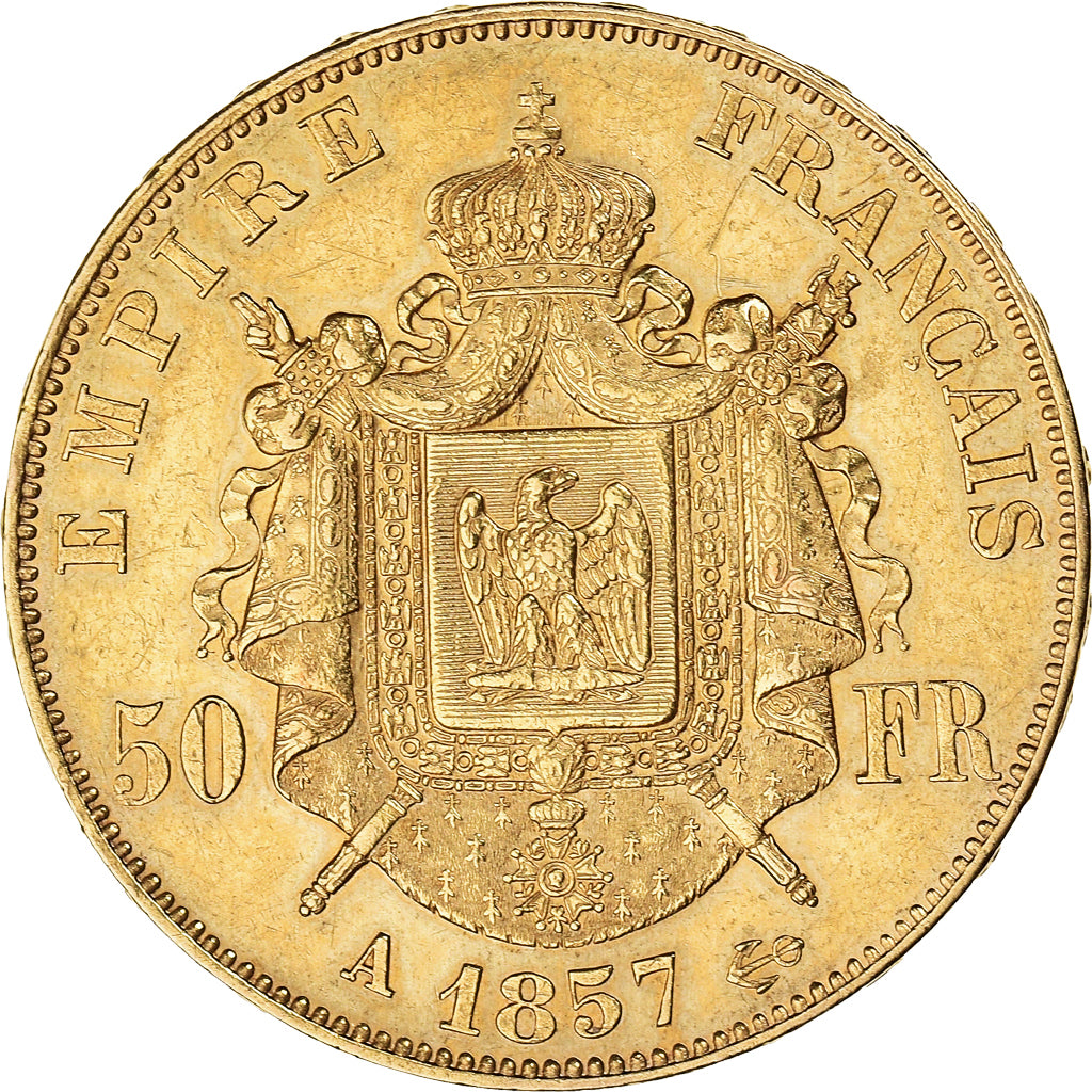 Moneta, Francja, Napoleon III, 50 Francs, 1857, Paris, AU(50-53), Złoto