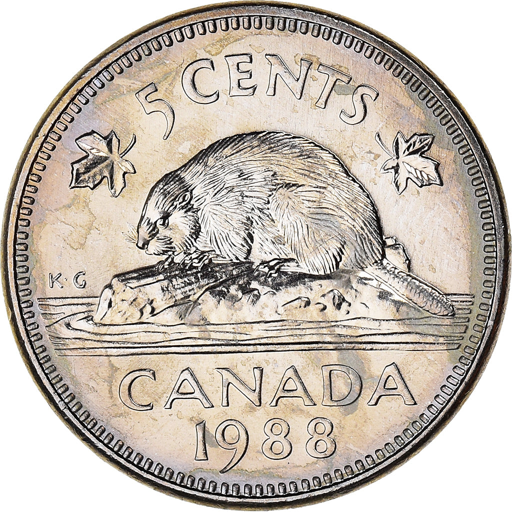 Coin, Canada, Elizabeth II, 5 Cents, 1988, Royal Canadian Mint, Ottawa