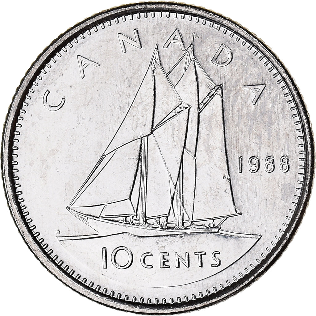 Coin, Canada, 10 Cents, 1988, Ottawa, AU(55-58), Nickel, KM:77.2