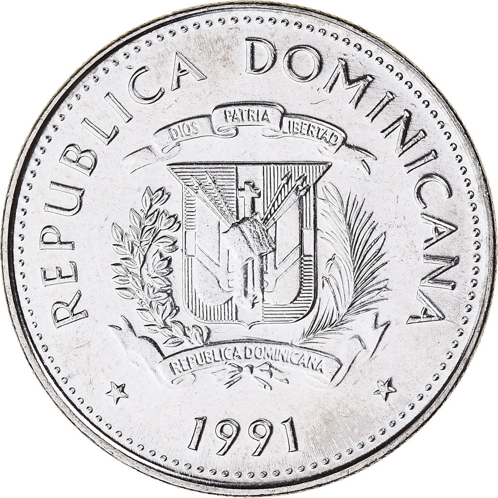 Monnaie, République Dominicaine, 25 Centavos, 1991, SPL, Nickel Clad Steel