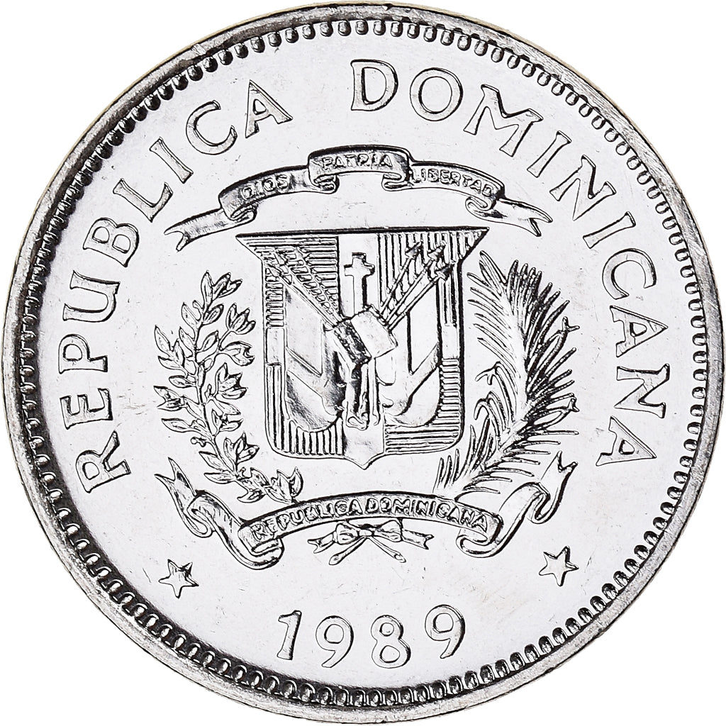 Moneda, República Dominicana, 5 Centavos, 1989, EBC+, Níquel recubierto de