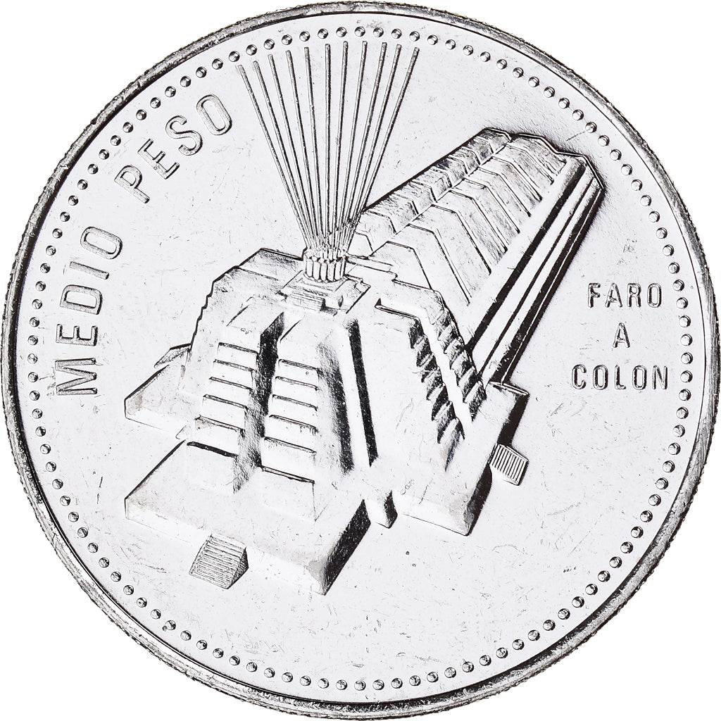 Munten, Dominicaanse Republiek, 1/2 Peso, 1990, PR, Nickel Clad Steel, KM:73.2