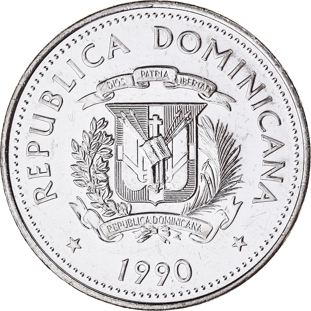 Munten, Dominicaanse Republiek, 1/2 Peso, 1990, PR, Nickel Clad Steel, KM:73.2