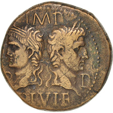 Augustus with Agrippa, Dupondius, 10-14 AD, Nemausus, EF(40-45), Bronze, RIC:160