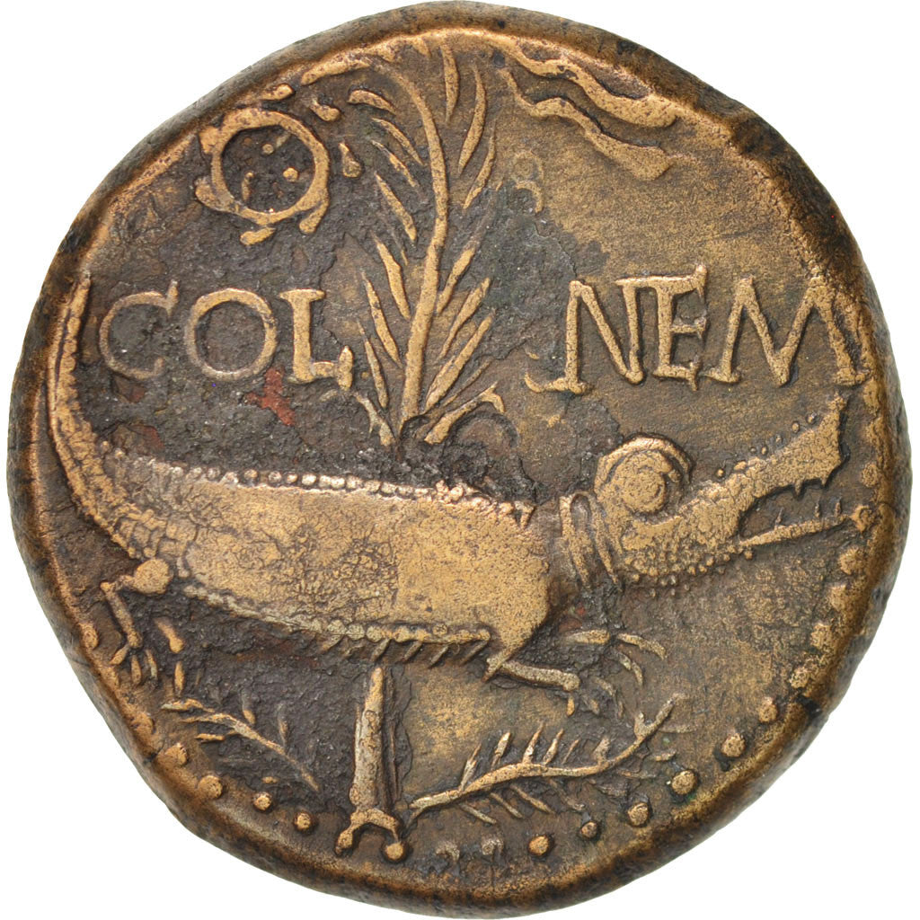 Augustus with Agrippa, Dupondius, 10-14 AD, Nemausus, EF(40-45), Bronze, RIC:160