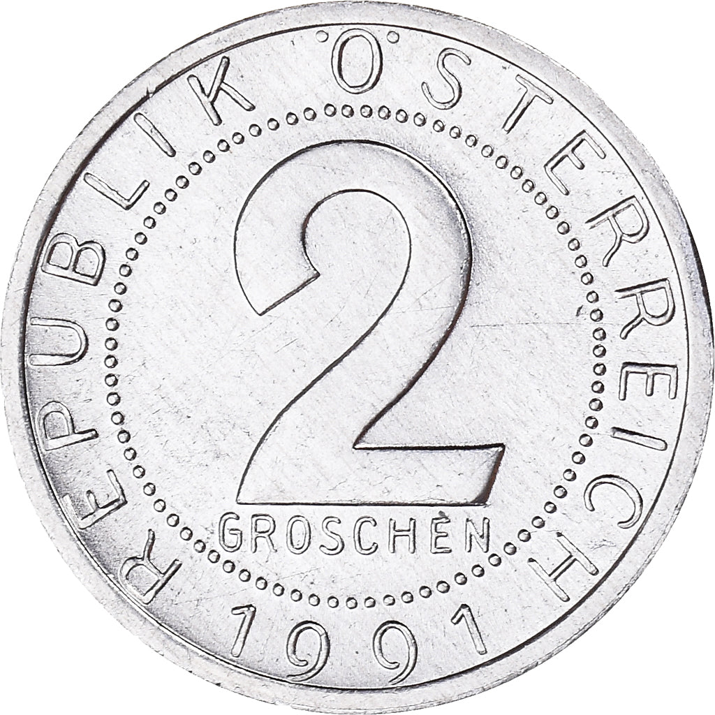 Coin, Austria, 2 Groschen, 1991, MS(64), Aluminum, KM:2876