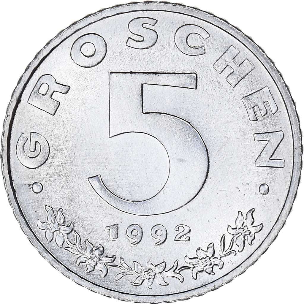 Coin, Austria, 5 Groschen, 1992, MS(60-62), Zinc, KM:2875