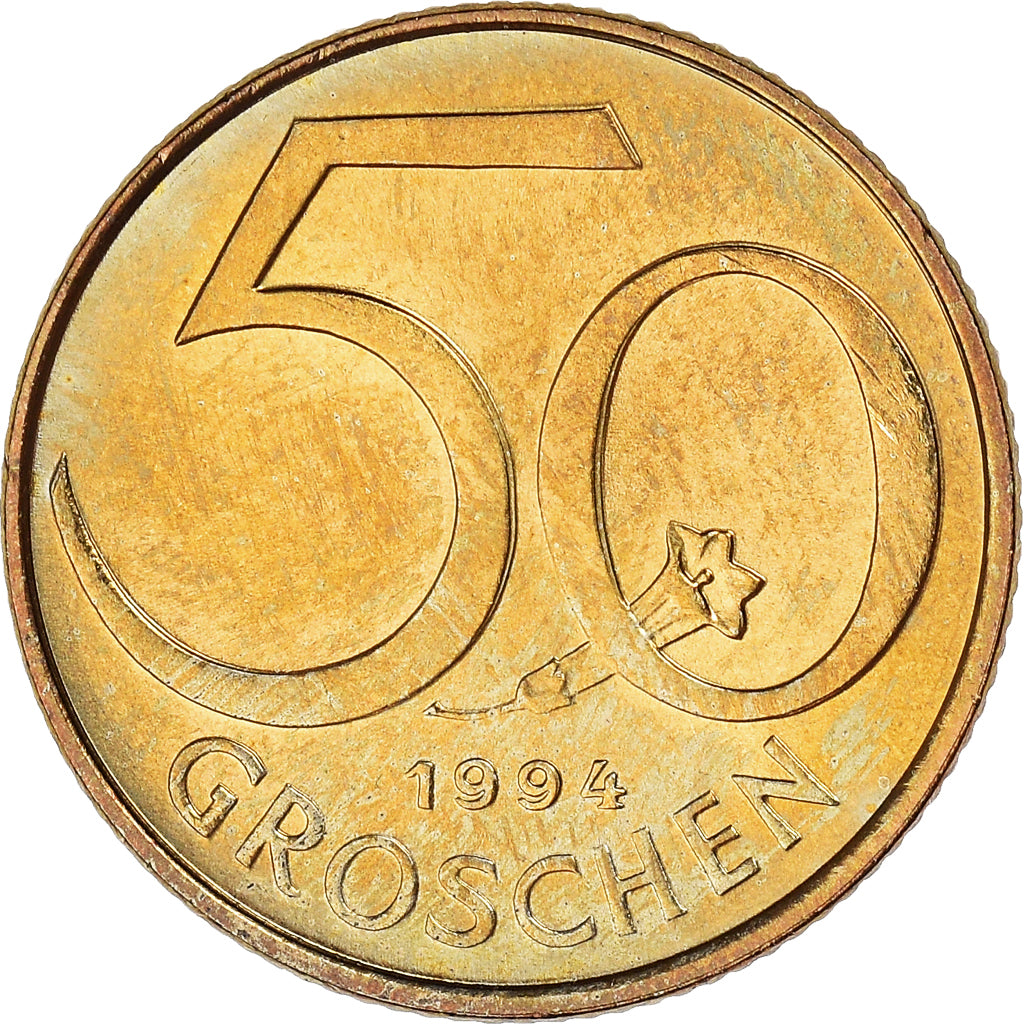 Coin, Austria, 50 Groschen, 1994, MS(63), Aluminum-Bronze, KM:2885