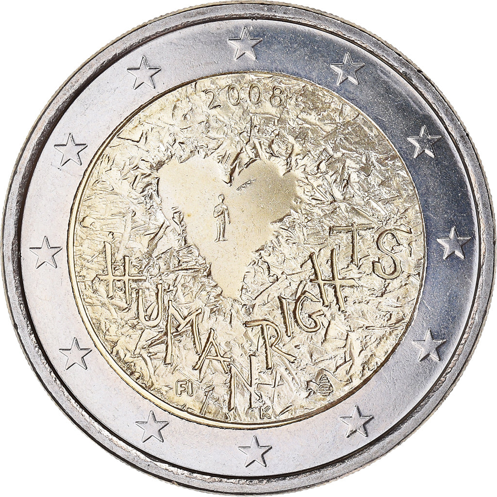 Finlandia, 2 Euro, Les Droits de L 'Homme, 2008, Vantaa, SPL, Bi-metallico