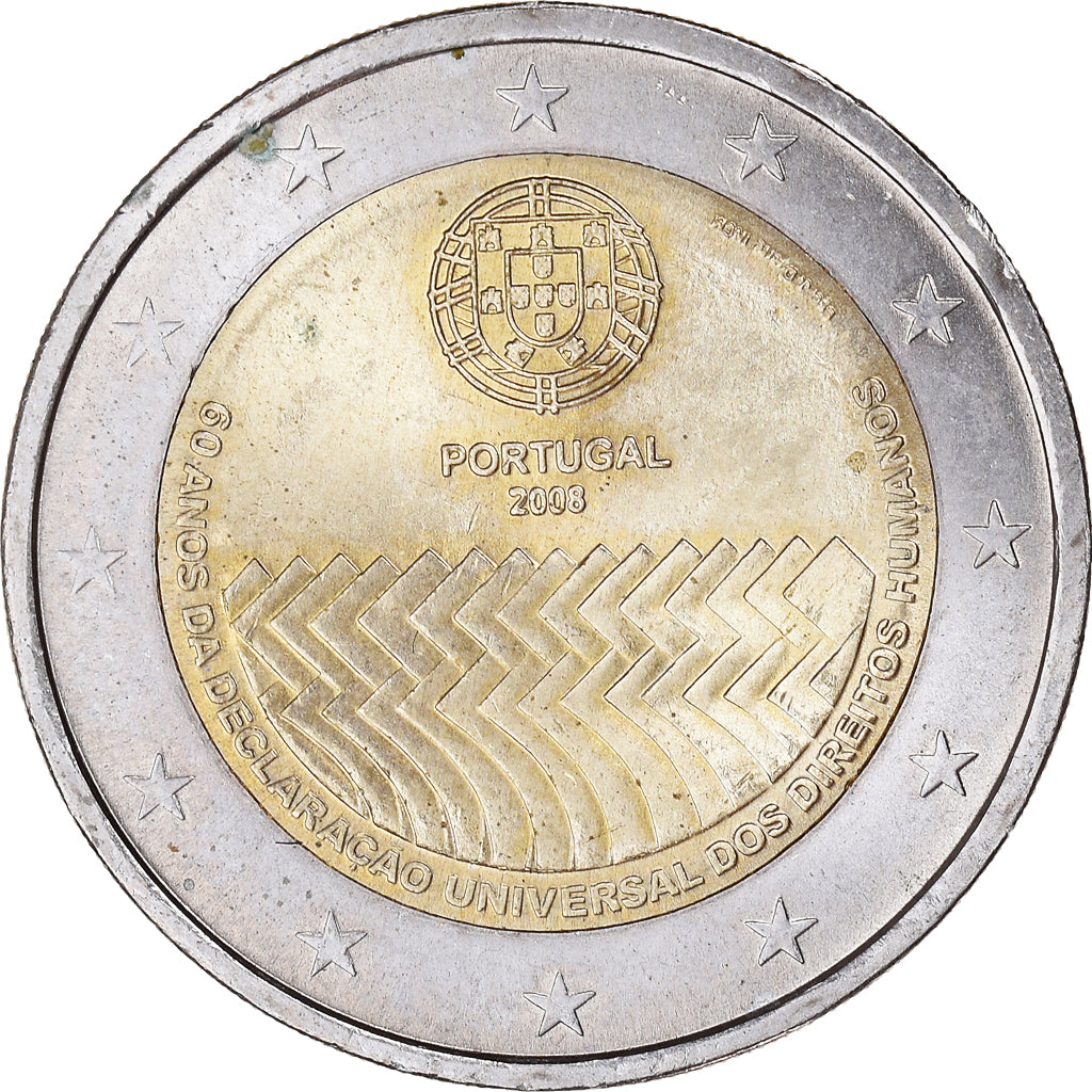 Portugal, 2 Euro, Human Rights, 2008, Lisbon, AU(50-53), Bi-Metallic, KM:784