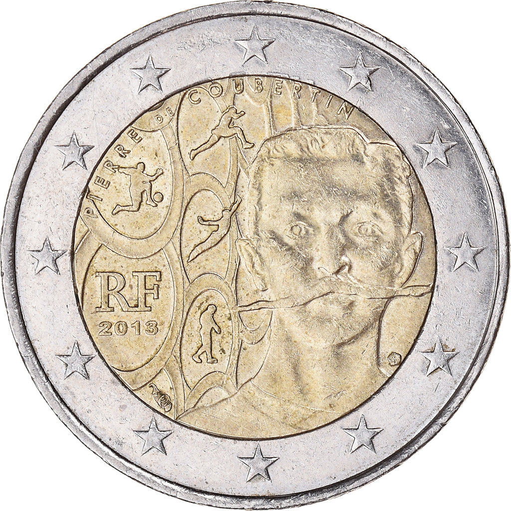 France, 2 Euro, Baron Pierre Coubertin, 2013, Paris, SUP, Bimétallique, KM:2102