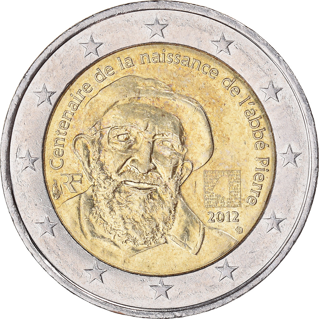 Francia, 2 Euro, Baron Pierre Coubertin, 2012, Paris, Abbé Pierre, BB
