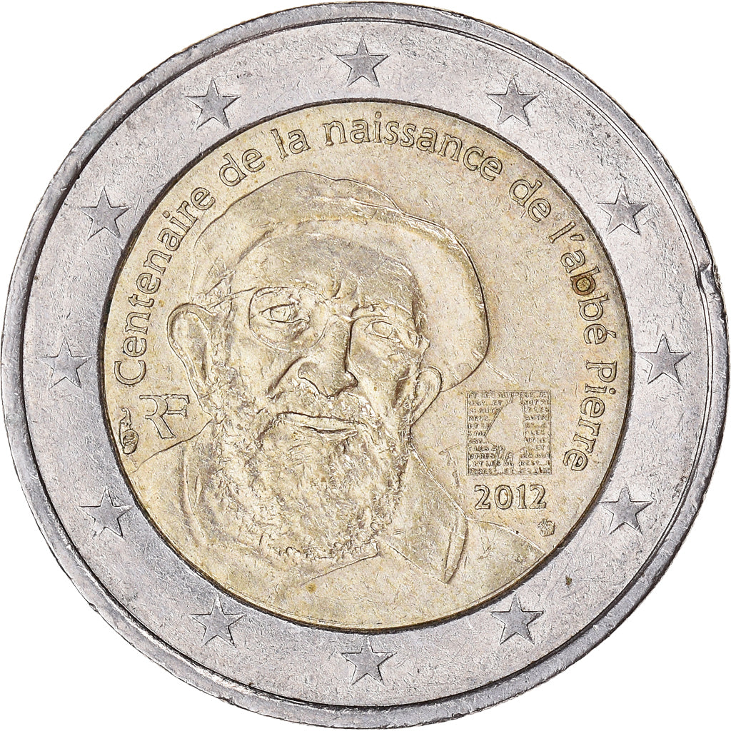 France, 2 Euro, 2012, Paris, Abbé Pierre, AU(50-53)