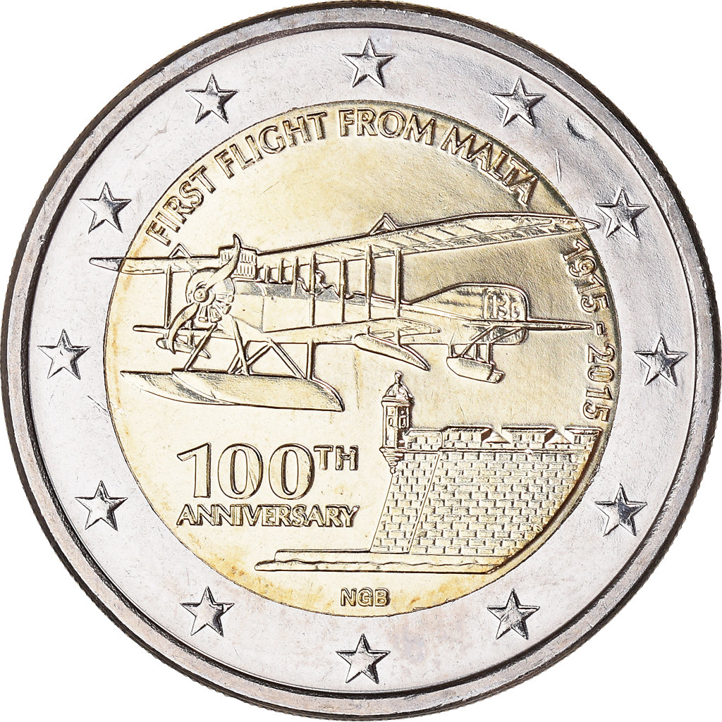 Malte, 2 Euro, 100ème anniversaire du 1er Vol, 2015, Paris, SPL, Bimétallique