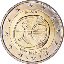 Malta, 2 Euro, E.M.U., 10th Anniversary, 2009, Paris, MS(64), Bimetaliczny