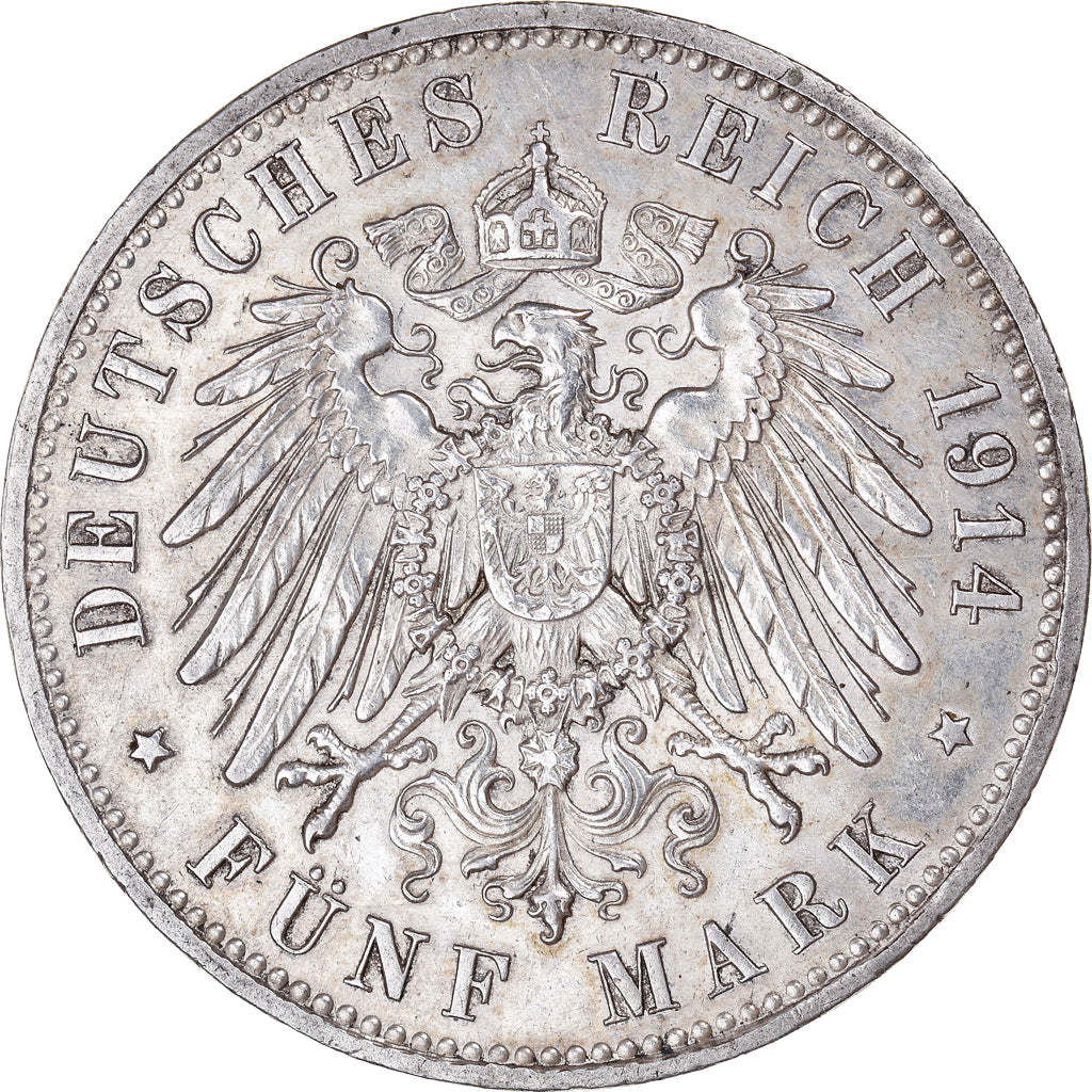 Moneta, Stati tedeschi, PRUSSIA, Wilhelm II, 5 Mark, 1914, Berlin, BB+, Argento
