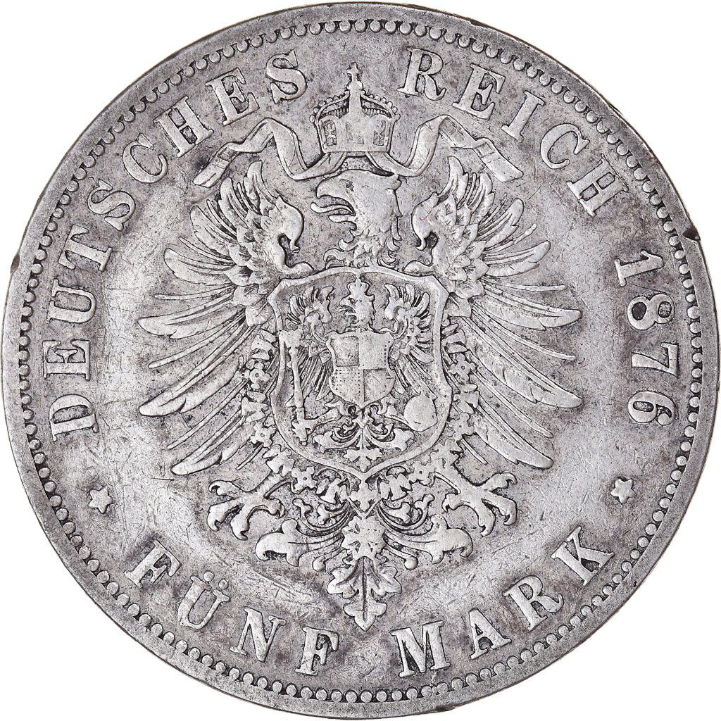 Coin, German States, PRUSSIA, Wilhelm I, 5 Mark, 1876, Breslau, VF(30-35)
