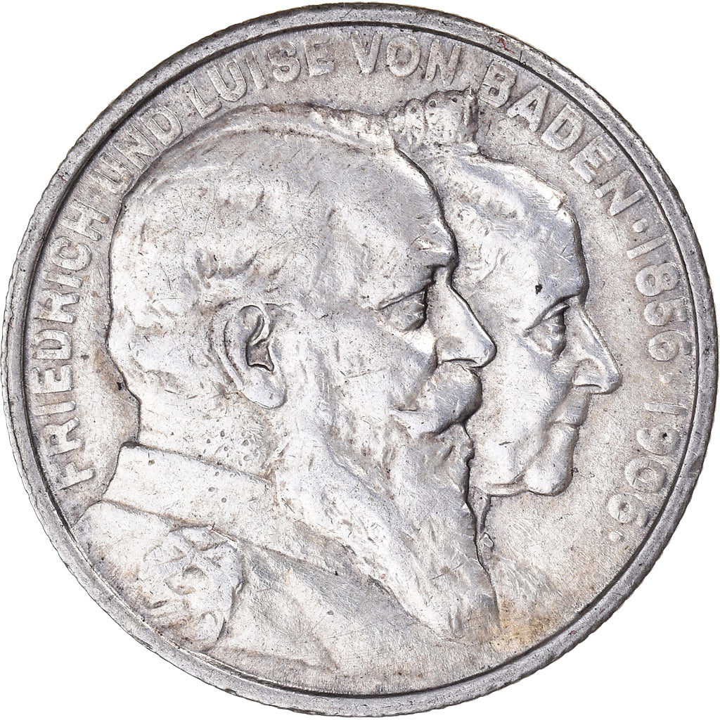 Coin, German States, BADEN, Friedrich I, 2 Mark, 1906, EF(40-45), Silver, KM:276