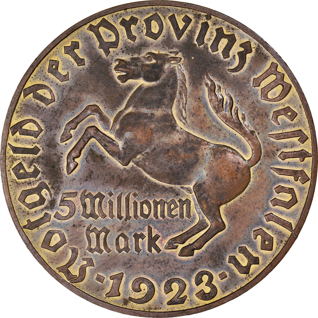 Coin, Germany, Province prussienne de la Westphalie, 5 Millionen Mark, 1923