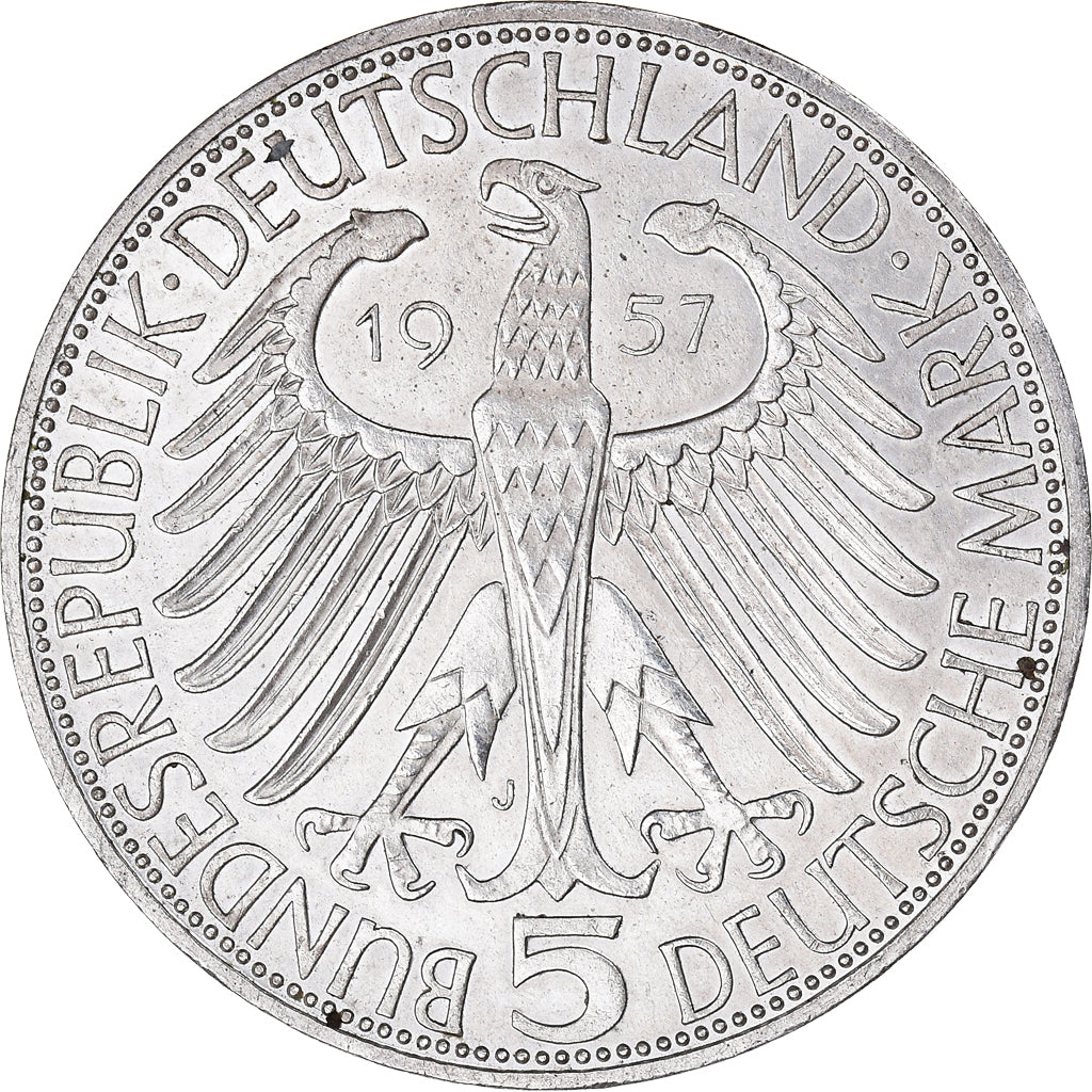Coin, GERMANY - FEDERAL REPUBLIC, 5 Mark, 1957, Hamburg, Germany, MS(63)