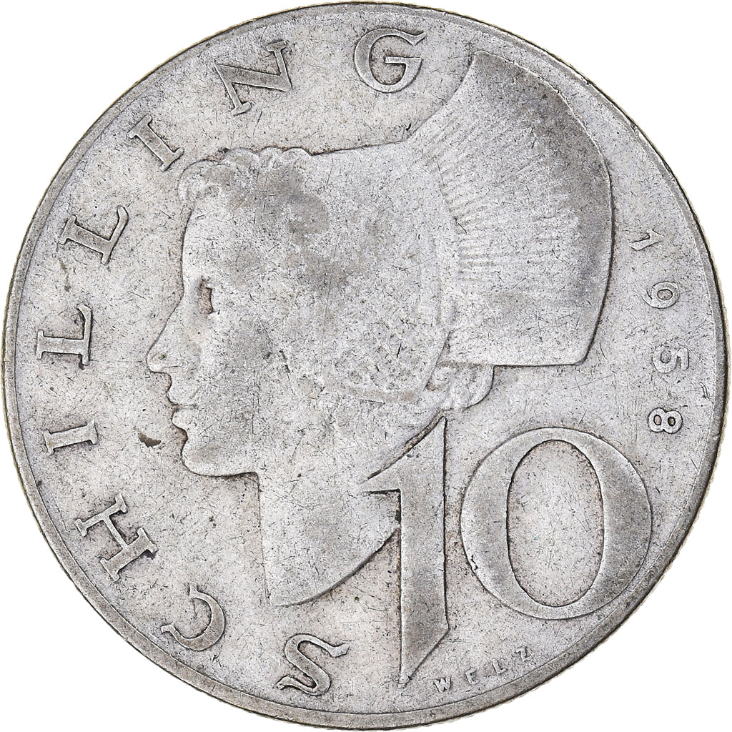 Coin, Austria, 10 Schilling, 1958, Vienne, VF(20-25), Silver, KM:2882