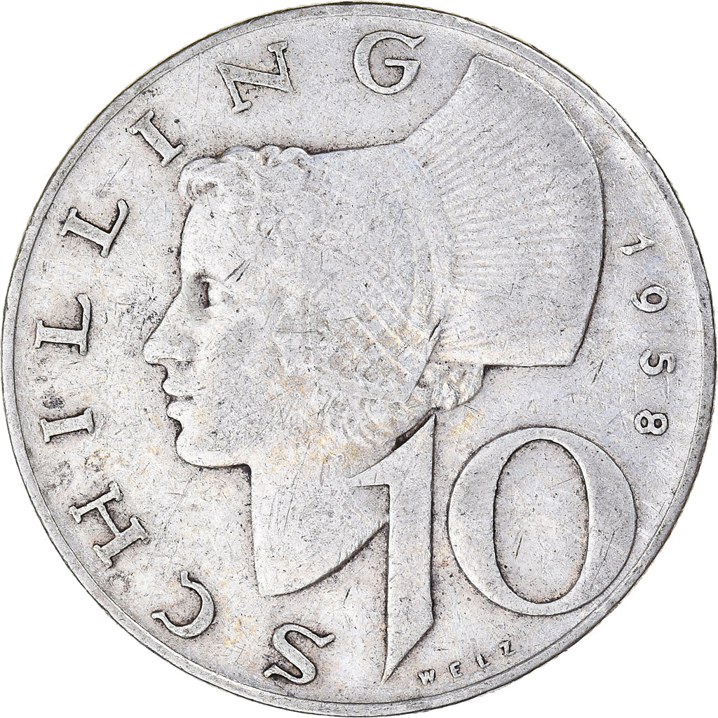 Coin, Austria, 10 Schilling, 1958, Vienne, VF(30-35), Silver, KM:2882