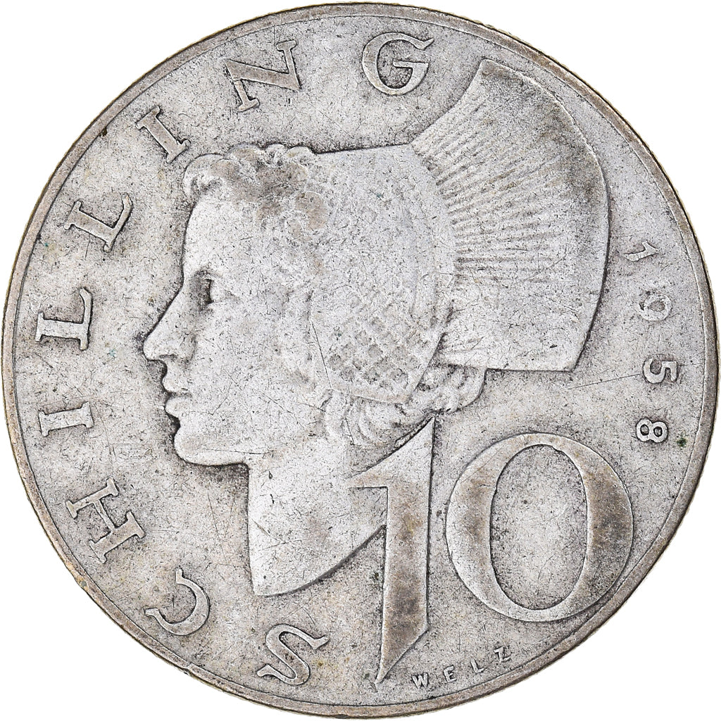 Coin, Austria, 10 Schilling, 1958, Vienne, VF(30-35), Silver, KM:2882