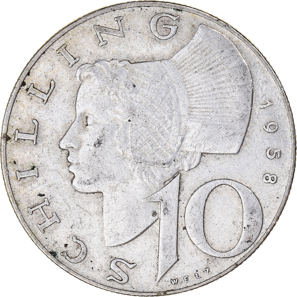 Coin, Austria, 10 Schilling, 1958, Vienne, EF(40-45), Silver, KM:2882
