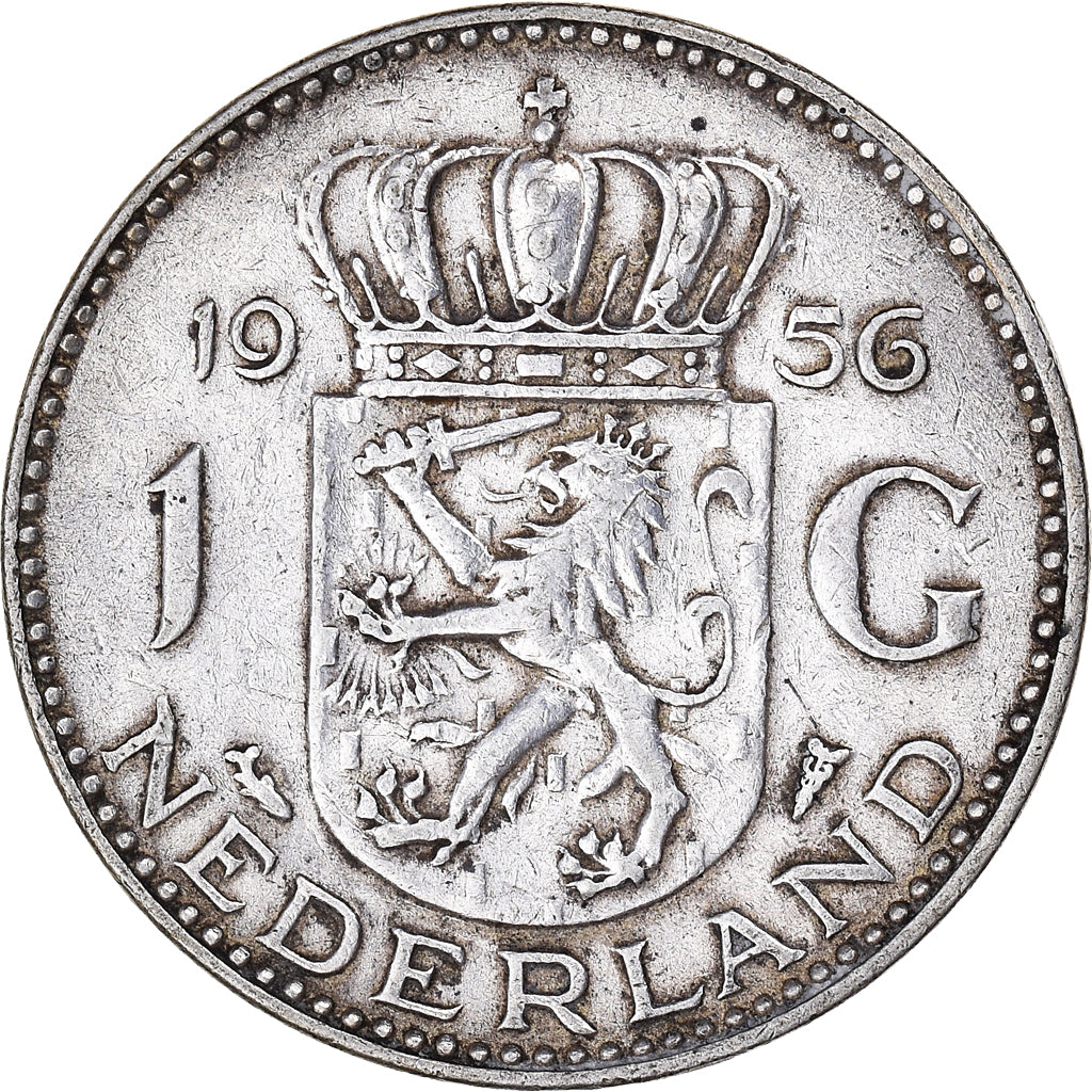 Coin, Netherlands, Juliana, Gulden, 1956, AU(50-53), Silver, KM:184