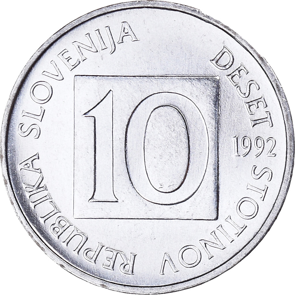Coin, Slovenia, 10 Stotinov, 1992, AU(50-53), Aluminum, KM:7
