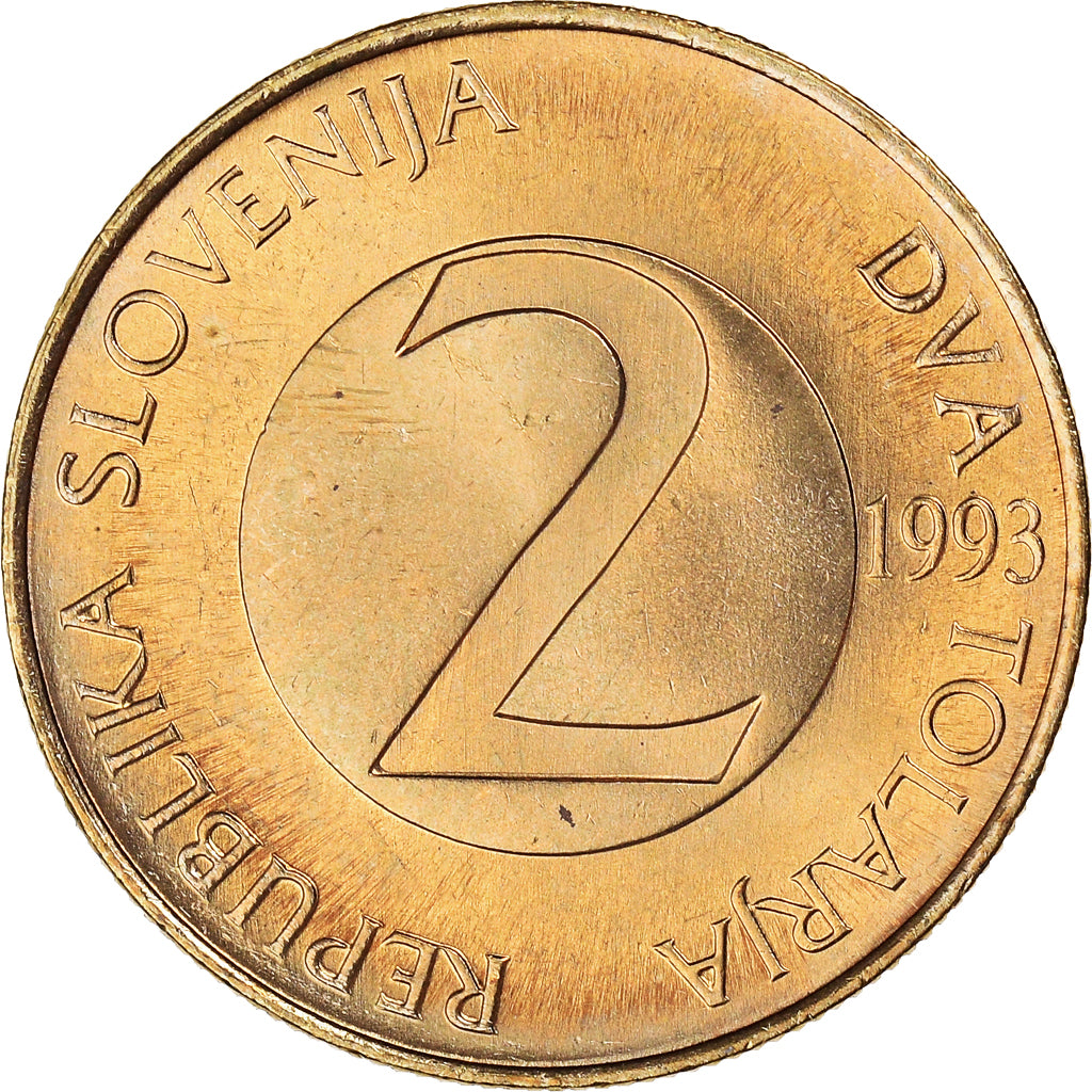 Coin, Slovenia, 2 Tolarja, 1993, MS(60-62), Nickel-brass, KM:5