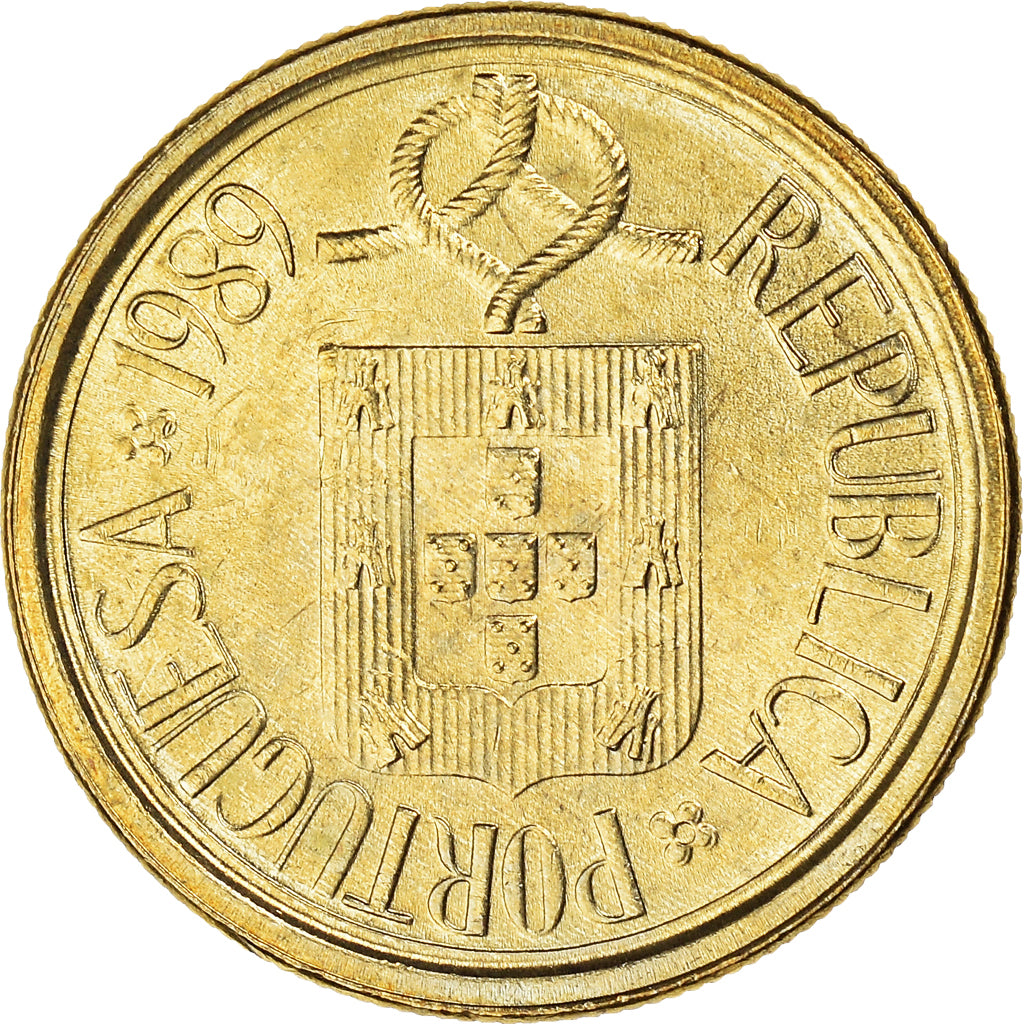 Coin, Portugal, 5 Escudos, 1989, MS(60-62), Nickel-brass, KM:632