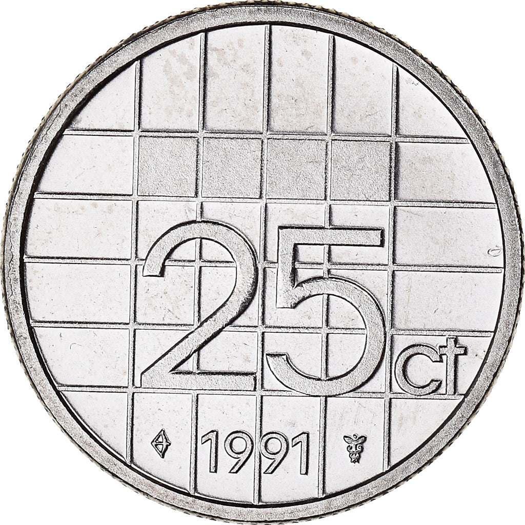 Monnaie, Pays-Bas, Beatrix, 25 Cents, 1991, SPL, Nickel, KM:204