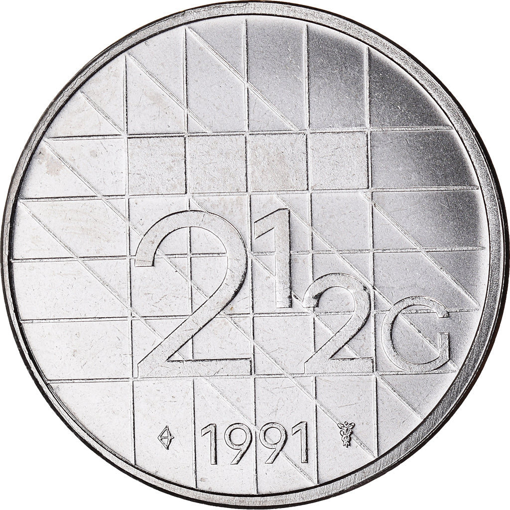 Coin, Netherlands, Beatrix, 2-1/2 Gulden, 1991, MS(63), Nickel, KM:206