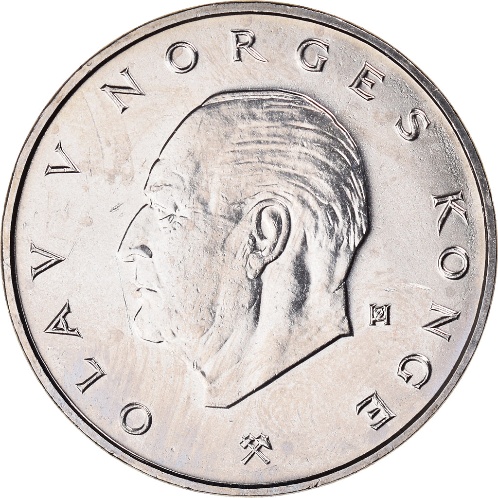 Moeda, Noruega, Olav V, 5 Kroner, 1988, AU(55-58), Cobre-níquel, KM:420